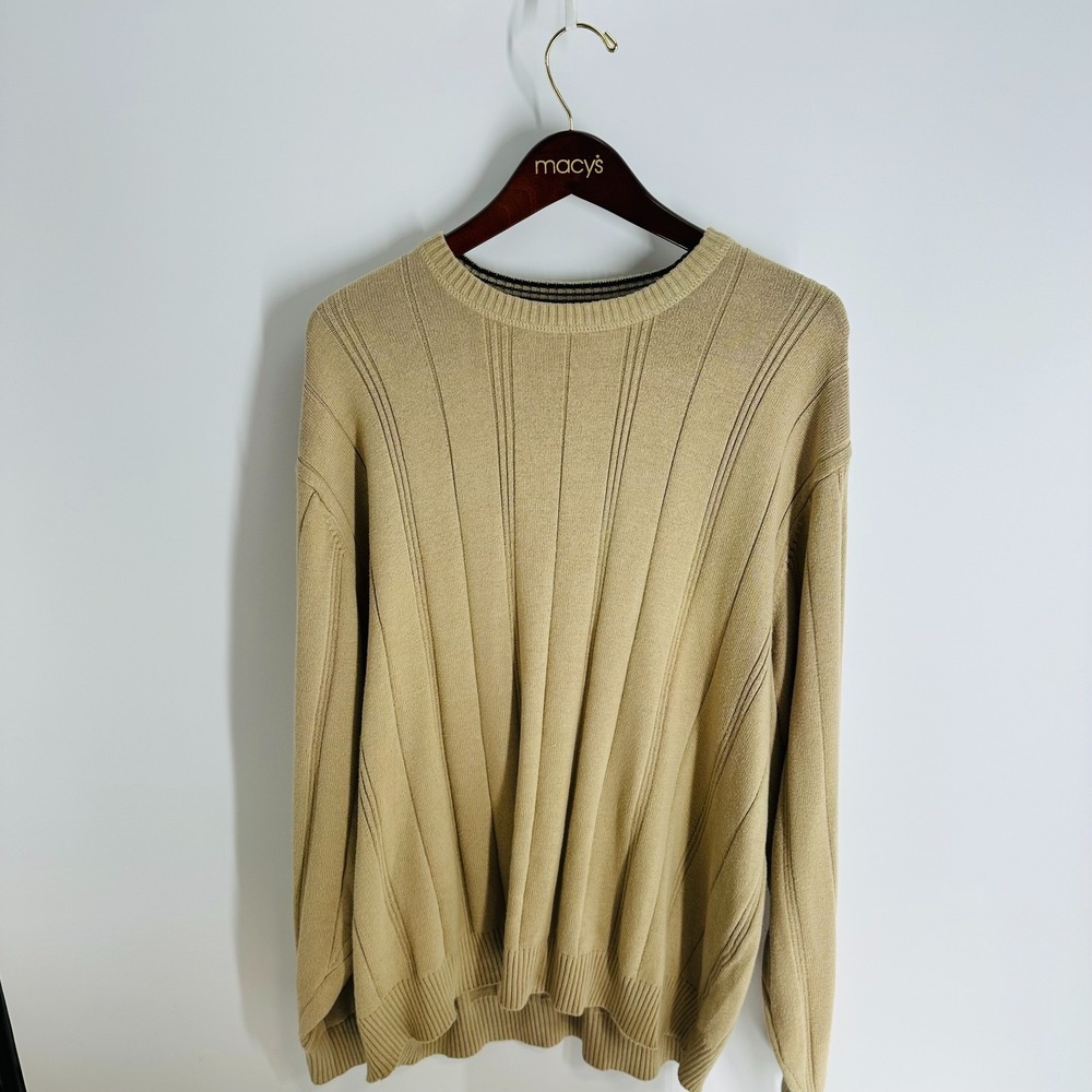 Sun River Clothing Co. Crew Neck Striped Classic Pullover Sweater Beige Size XXL